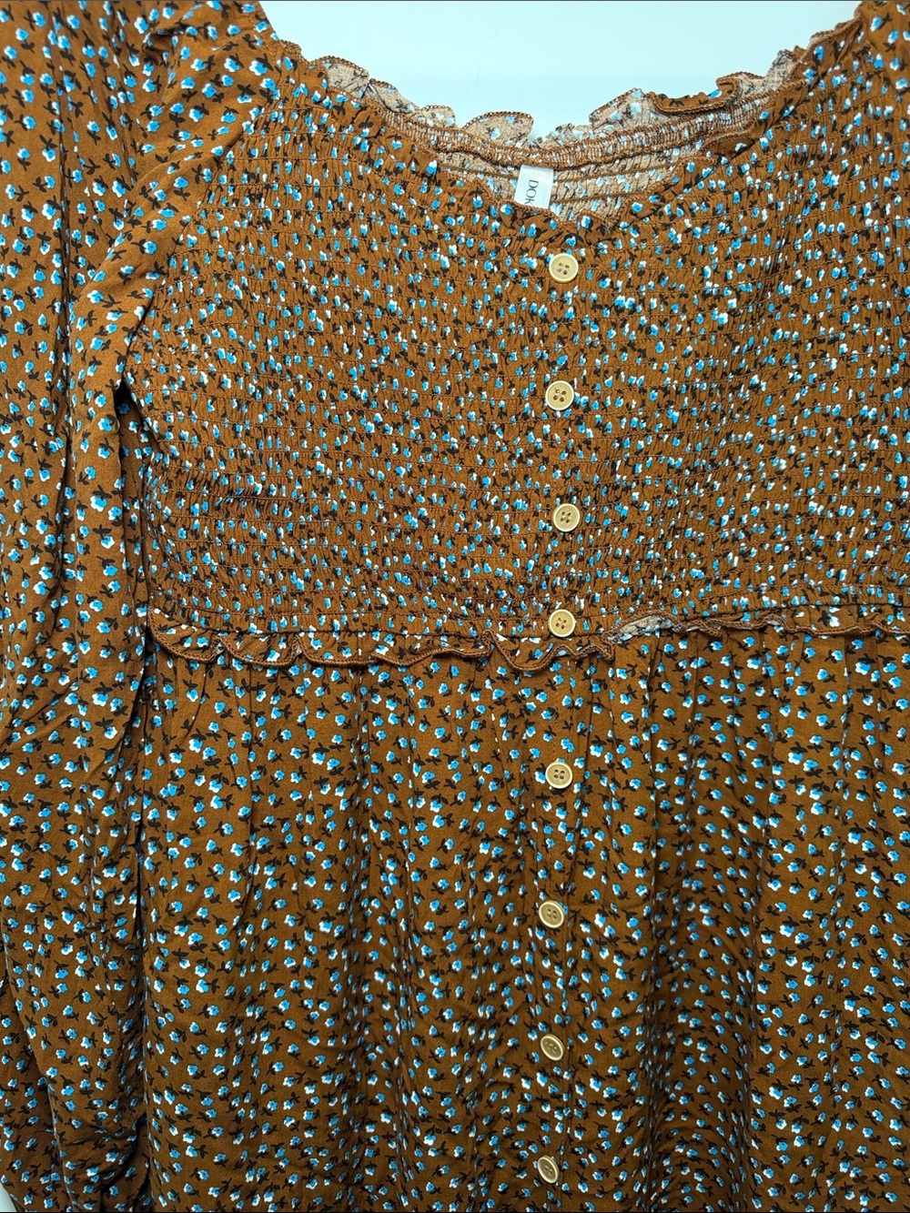NWT Dokotoo Smocked Brown Floral Maxi Dress with Button Front - Picture 2 of 6